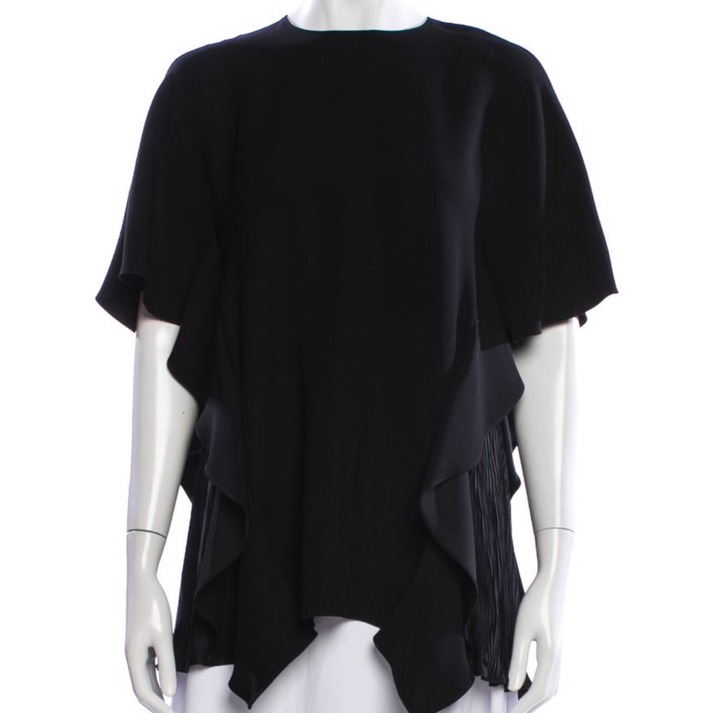 Adeam Black Minimalist Side Ruffled Short Sleeve Tunic Top Blouse S